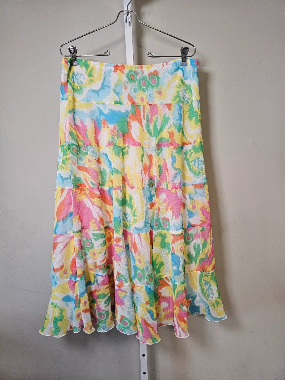 Ruby Rd. Skirt Midi Blue Pink Floral Boho Summer 16P